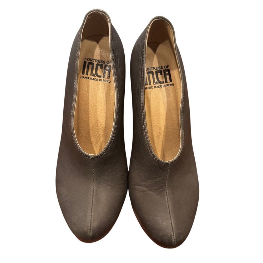 Fortress of Inca x Anthropologie Lucita Gray Leather Dipped Heeled Booties (8) - Picture 2 of 8